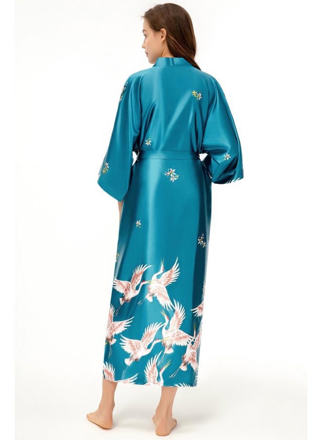 ProDesign Long Kimono Robe Satin Sleepwear Phoenix Handprinted Silky Kimono Nightgown Bathrobe Kimono Blouse Cardigan - Image 4