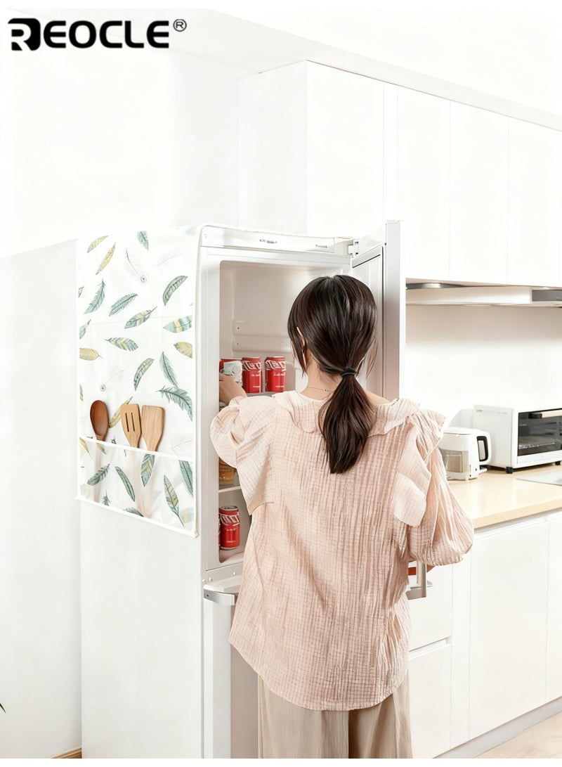ريوكل غطاء غبار متعدد الجيوب للثلاجة، مقاوم للماء والزيت، فعال في الحماية من الغبار، سهل التنظيف، مزود بجيوب للتخزين، تصميم بسيط يناسب ديكور المنزل والمطبخ الحديث - Image 4