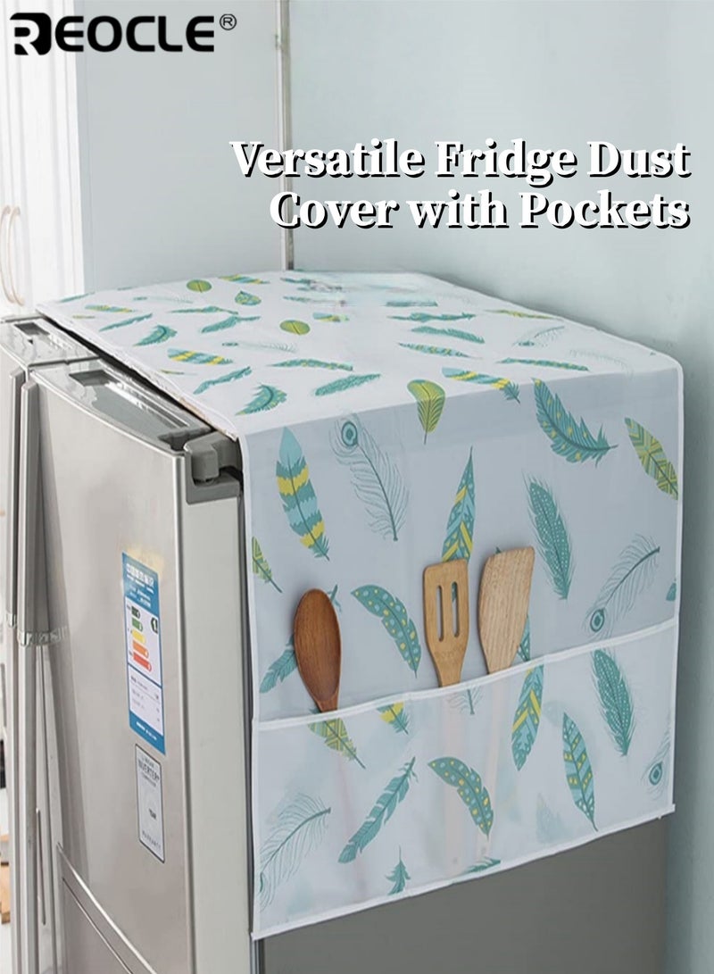 ريوكل غطاء غبار متعدد الجيوب للثلاجة، مقاوم للماء والزيت، فعال في الحماية من الغبار، سهل التنظيف، مزود بجيوب للتخزين، تصميم بسيط يناسب ديكور المنزل والمطبخ الحديث - Image 1