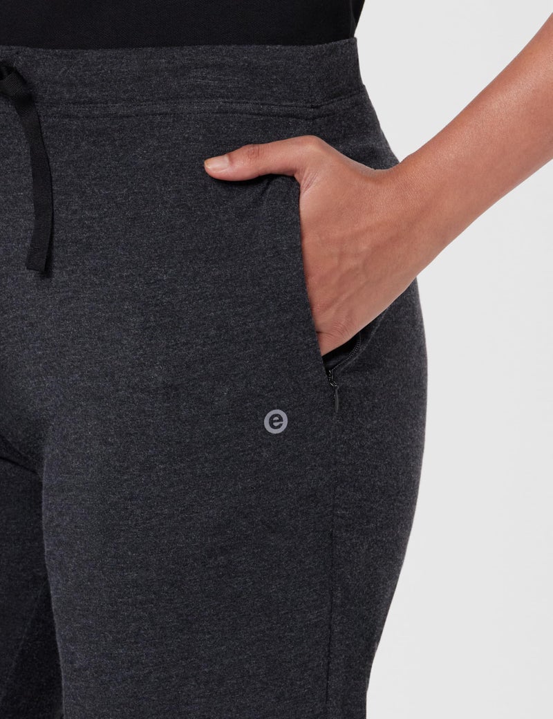 Enamor Essentials Womens Mid Rise Slim Fit Straight Leg Breathable Stretch Cotton Lounge Pants with Drawstring and Invisible Zipper Pockets- E014-(E014_Charcoalmelange_M) - Image 4