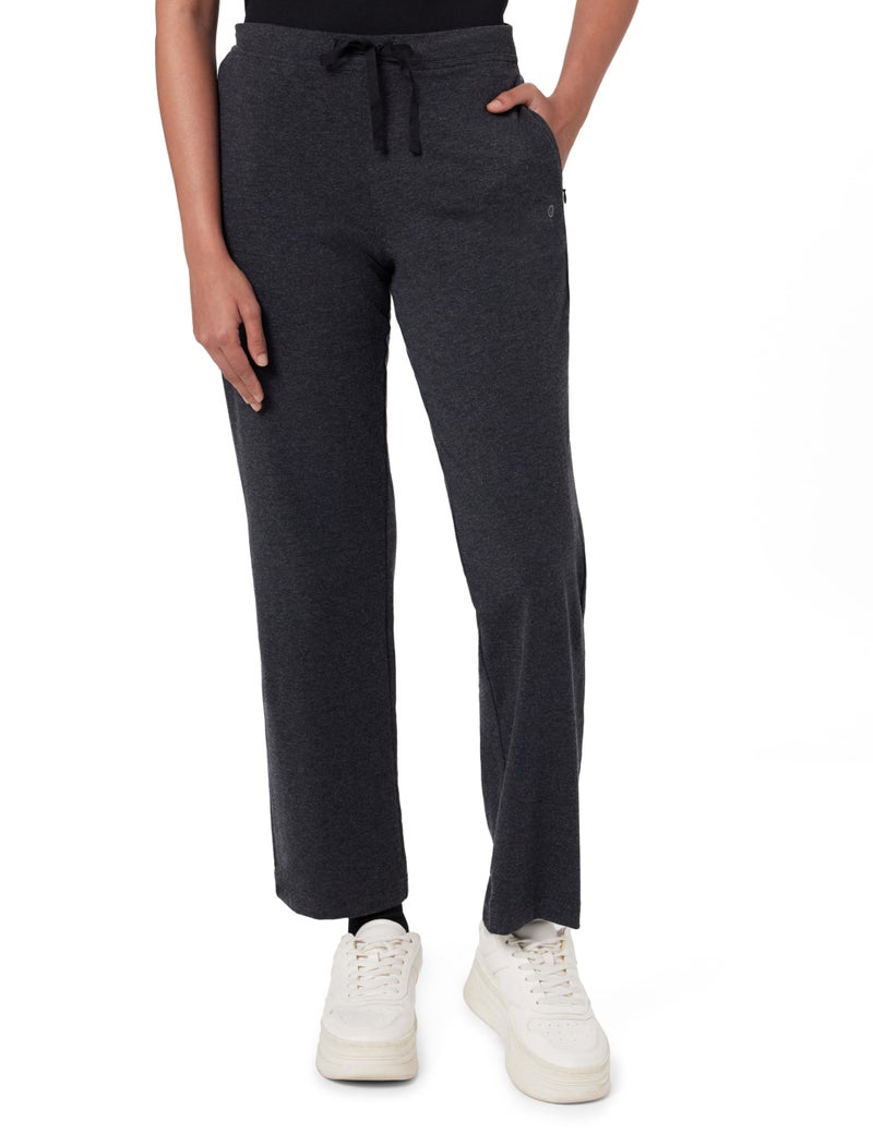 Enamor Essentials Womens Mid Rise Slim Fit Straight Leg Breathable Stretch Cotton Lounge Pants with Drawstring and Invisible Zipper Pockets- E014-(E014_Charcoalmelange_M) - Image 1
