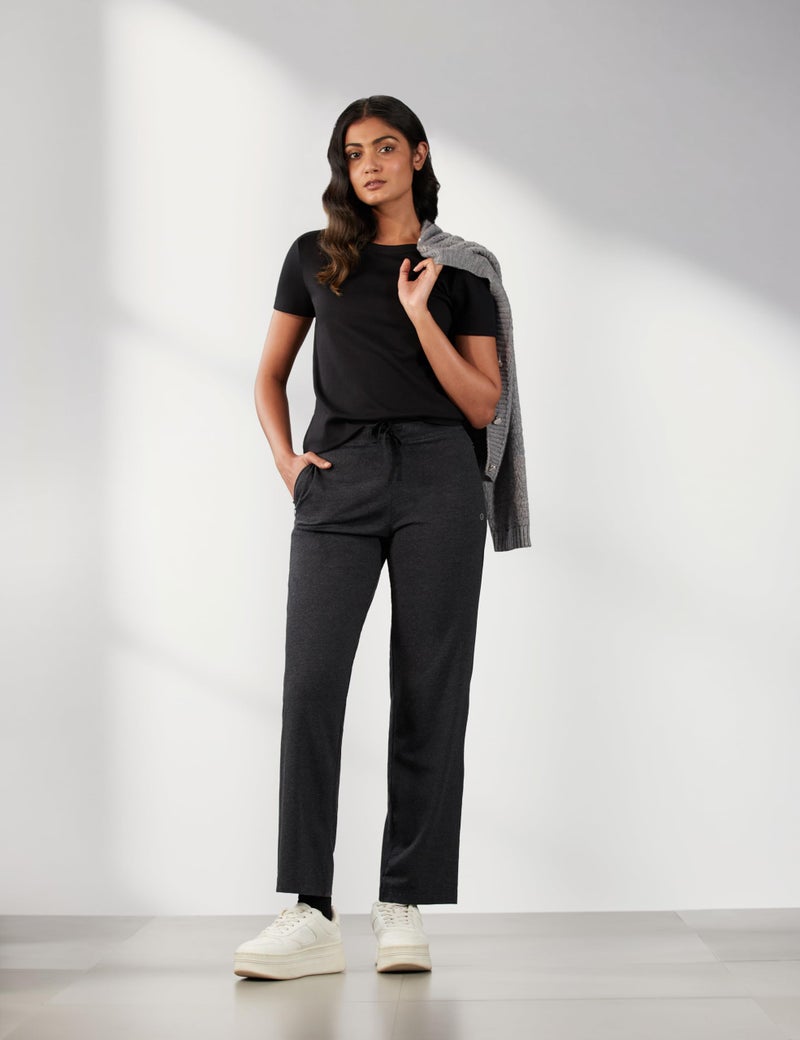 Enamor Essentials Womens Mid Rise Slim Fit Straight Leg Breathable Stretch Cotton Lounge Pants with Drawstring and Invisible Zipper Pockets- E014-(E014_Charcoalmelange_M) - Image 2
