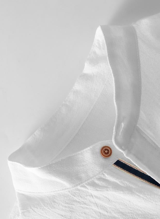 Take Two Men White Stand Collar Cotton Shirt - Image 3