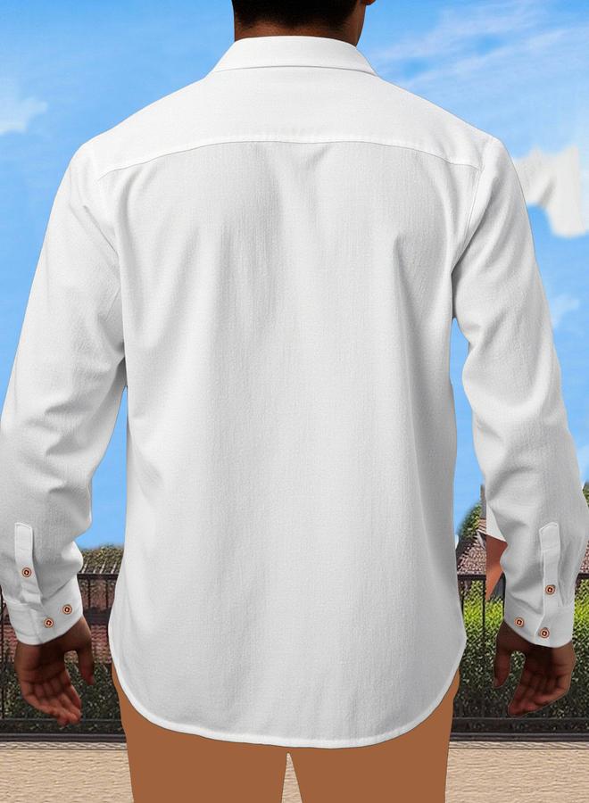 Take Two Men White Stand Collar Cotton Shirt - Image 2