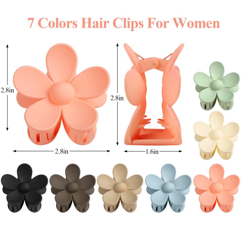 vivinin Flower Claw Clip 7 PCS Claw Clips, Hair Clips for Women Non Slip for Thick Hair Women Girls Gifts, 7 Colors - Image 2