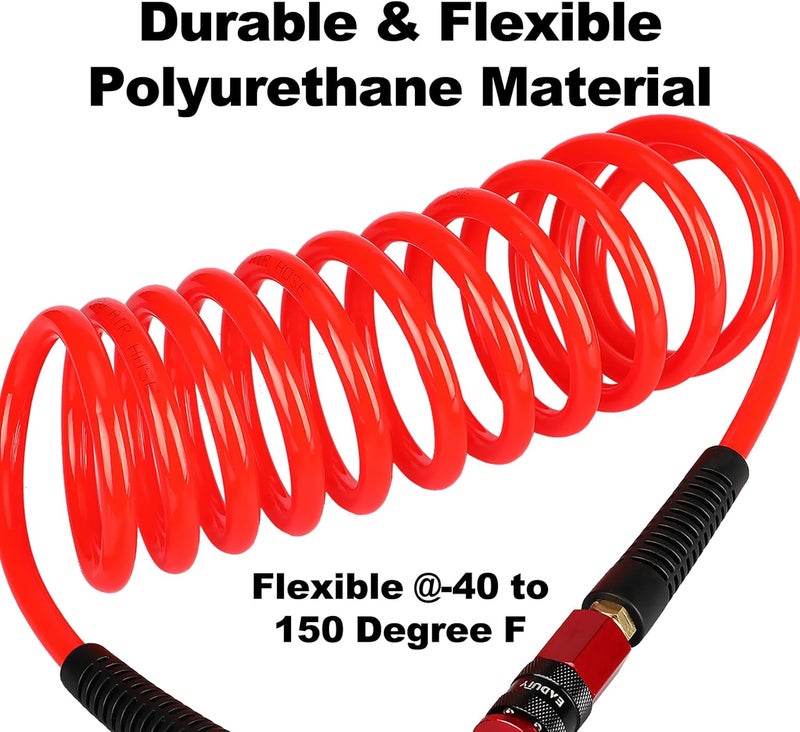 EADUTY خرطوم هواء EADUTY بولي يوريثان ثقيل الوزن 14 بوصة × 10 أقدام خفيف الوزن ومرن مع موصل سريع عالمي ومقبس IM ومحددات انحناء باللون الأحمر - Image 2