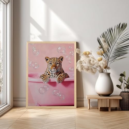 DAZZLEDOTS Pink Diamond Art Kits for Adults Beginner, DIY Cheetah Bathroom Diamond Painting Kits Round Cute Animal Diamond Dots 5D Full Drill Painting Kit Art and Crafts for Home Wall Decor 12X16inch - Image 3