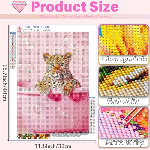 DAZZLEDOTS Pink Diamond Art Kits for Adults Beginner, DIY Cheetah Bathroom Diamond Painting Kits Round Cute Animal Diamond Dots 5D Full Drill Painting Kit Art and Crafts for Home Wall Decor 12X16inch - Image 4