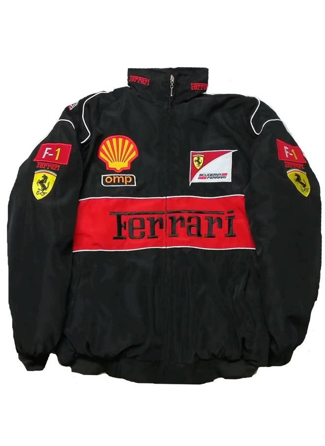 Generic - Vintage Style F1 Racing Jacket Cotton Embroidered Black A187Black shell Black shell - Image 1