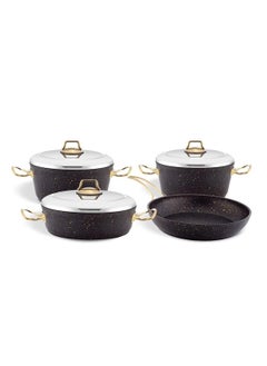 Homemaker 7-Piece Granitec Cookware Set - Stainless Steel Lids - 2 Deep Pots - 1 Low Pot - 1 Frypan - Non-Stick Surface - PFOA Free - Black & Gold  - Image 2