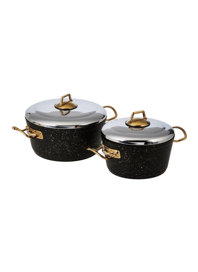 Homemaker 7-Piece Granitec Cookware Set - Stainless Steel Lids - 2 Deep Pots - 1 Low Pot - 1 Frypan - Non-Stick Surface - PFOA Free - Black & Gold  - Image 3