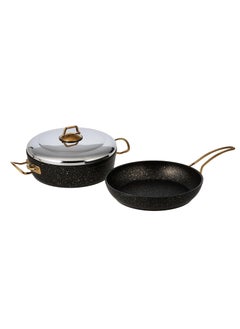 Homemaker 7-Piece Granitec Cookware Set - Stainless Steel Lids - 2 Deep Pots - 1 Low Pot - 1 Frypan - Non-Stick Surface - PFOA Free - Black & Gold  - Image 4