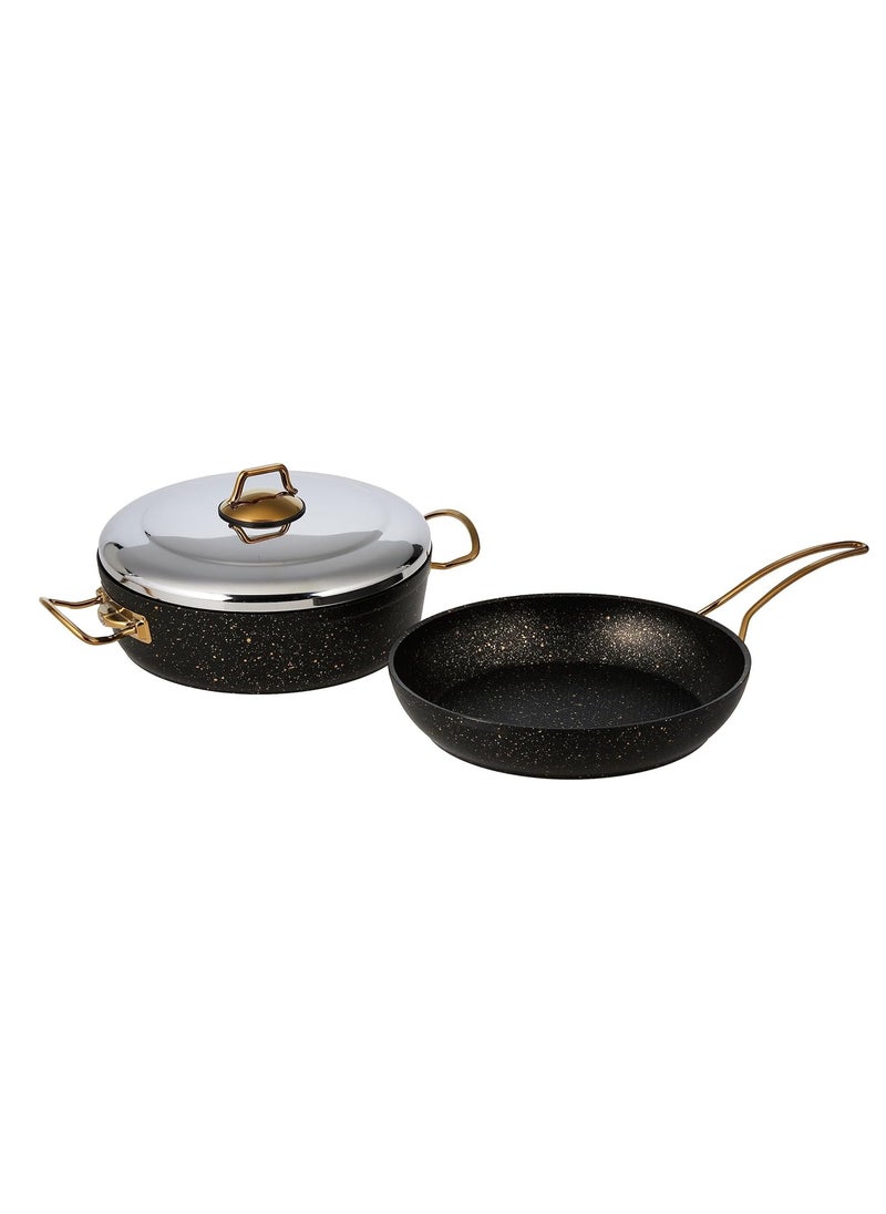 Homemaker 7-Piece Granitec Cookware Set - Stainless Steel Lids - 2 Deep Pots - 1 Low Pot - 1 Frypan - Non-Stick Surface - PFOA Free - Black & Gold  - Image 4