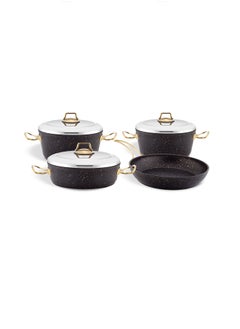 Homemaker 7-Piece Granitec Cookware Set - Stainless Steel Lids - 2 Deep Pots - 1 Low Pot - 1 Frypan - Non-Stick Surface - PFOA Free - Black & Gold  - Image 1