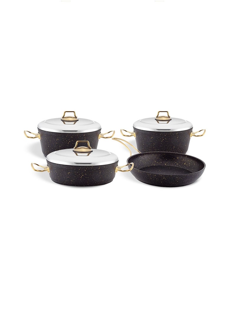 Homemaker 7-Piece Granitec Cookware Set - Stainless Steel Lids - 2 Deep Pots - 1 Low Pot - 1 Frypan - Non-Stick Surface - PFOA Free - Black & Gold  - Image 1
