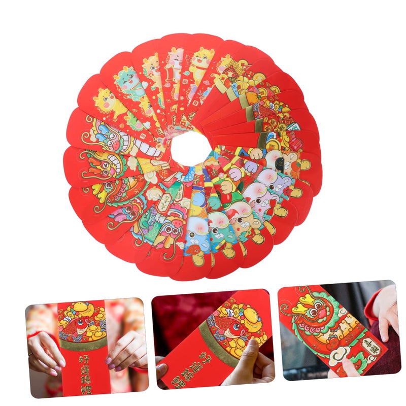 24pcs Chinese Red Envelopes Cute Cartoon Design For Lunar New Year Weddings Birthdays - Image 3