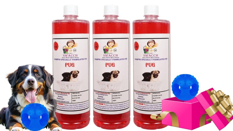 swacch Pet Shampoo | Puppy Safe Shampoo | PH Balanced | Ditch to Itch for Pug Dog Shampoo 3 Litre (Jasmine) + Goofy Ball Chew Toy Combo Pack - Image 1