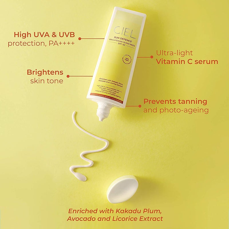 CIEL SPF 40 Sunscreen with Vitamin C 50ml PA UVA UVB Protection AntiTan SulphateFree Formula for Dry Oily AcneProne Skin Lightweight NonGreasy - Image 2