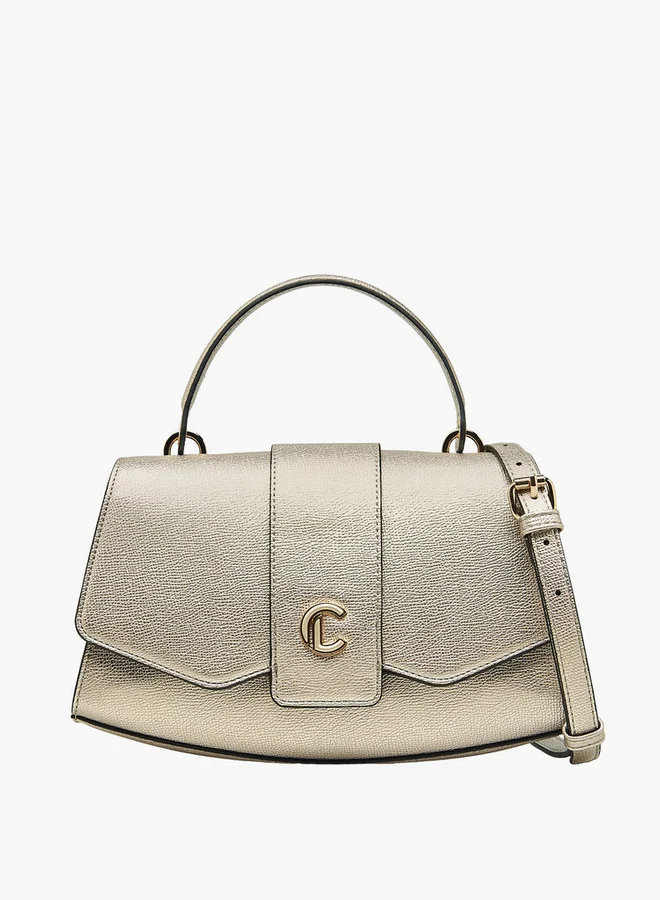 لو كونفورت Textured Crossbody Bag with Detachable Strap and Flap Closure