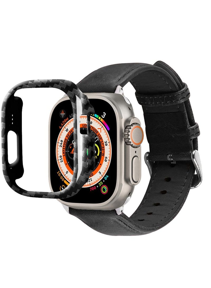CATANES 2 Packs For Apple Watch Band 49mm Leather Band Buckle Strap Wristband and Carbon Fiber Case Holder Black - Image 3