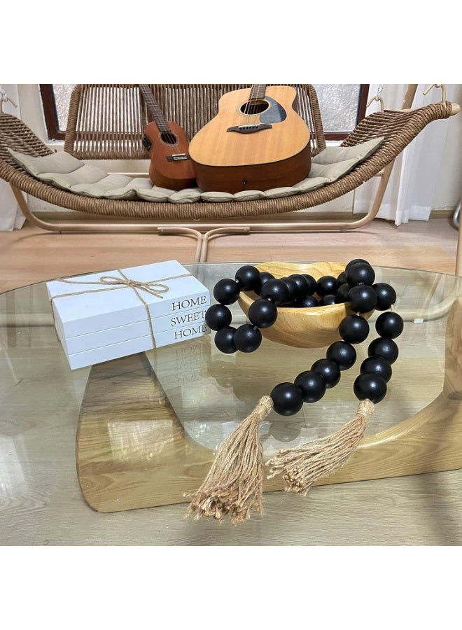 50" Long Large Wood Bead Garland with 1.6" Diameter Wooden Beads and Tassels  Oversized Boho Bead Garland for Shelf, Mantle, Table - Image 3