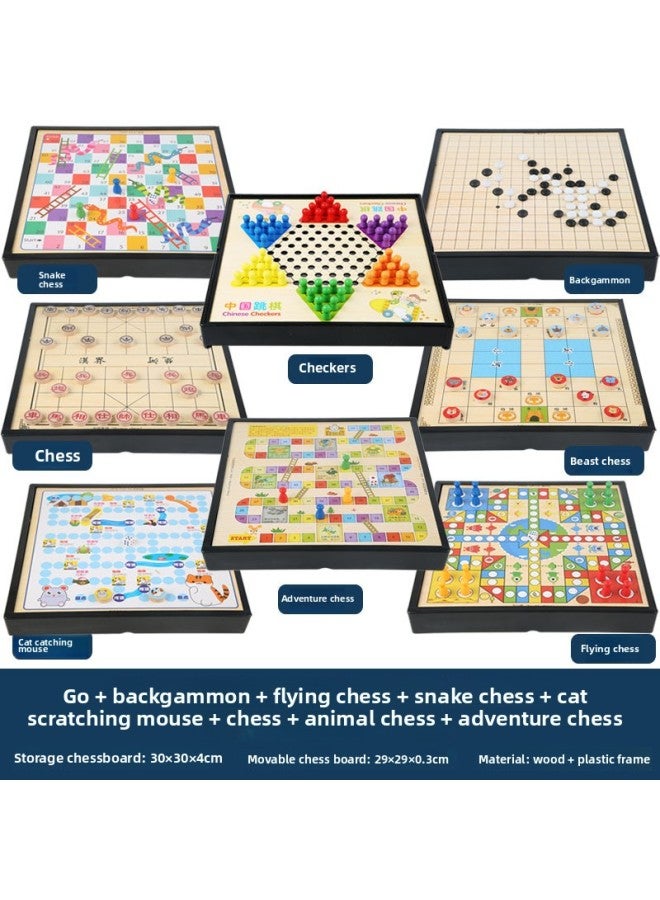 Flying Chess Gobang Checkers Chess Multi-functional Chessboard Combination Children's Interactive Board Game Educational Battle Toys-Specifications:Plastic Eight-in-one (jump + Five + Fly + Cat + Snake + Probe + Bucket + Elephant)  - Image 1