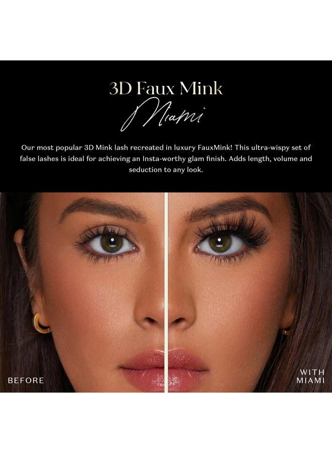 Lilly Lashes رموش 3D ميامي الصناعية من الفرو، رموش صناعية بمظهر دراماتيكي، رموش قابلة لإعادة الاستخدام، عبوة رموش مزيفة، شرائط رموش بألياف تشبه الحرير الفاخر، لا تشمل لاصق الرموش - Image 2