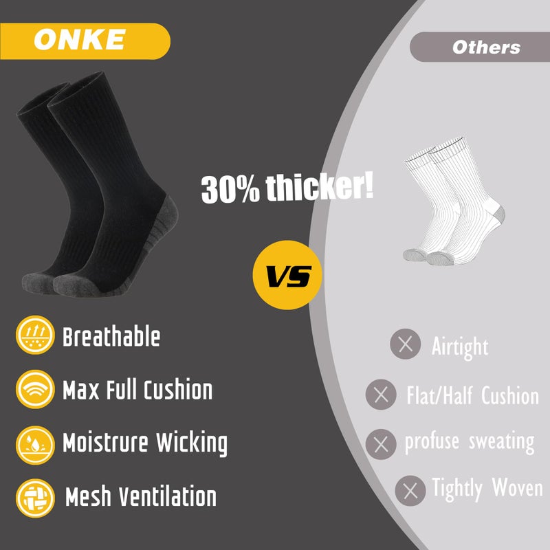 ONKE Max Full Cushion Crew Socks for Men M-XXL Athletic Work Boots Heavy Duty Steel Toe Thick Warm Moisture Wicking Control(Black L 3P) - Image 4