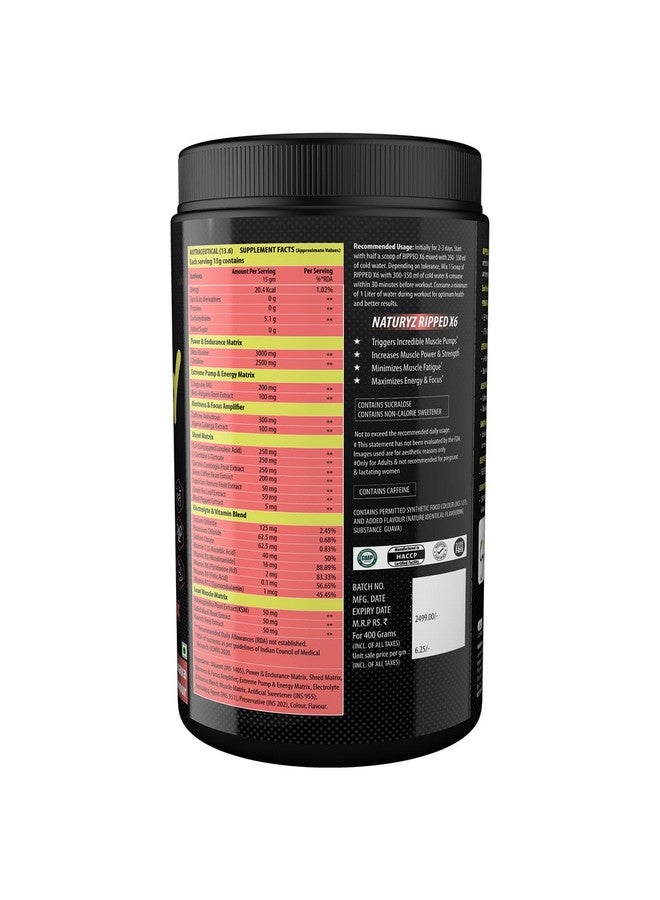 NATURYZ Naturyz Ripped X6 Pre Workout With Highest 24 Nutrients For Extreme Pump,Power,Endurance,Energy,Focus, For Fitness Enthusiasts,Athletes & Bodybuilders- 400 grams (Guava Flavour) - Powder, 1 count  - Image 2