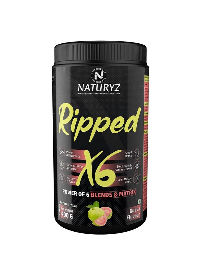 NATURYZ Naturyz Ripped X6 Pre Workout With Highest 24 Nutrients For Extreme Pump,Power,Endurance,Energy,Focus, For Fitness Enthusiasts,Athletes & Bodybuilders- 400 grams (Guava Flavour) - Powder, 1 count  - Image 1