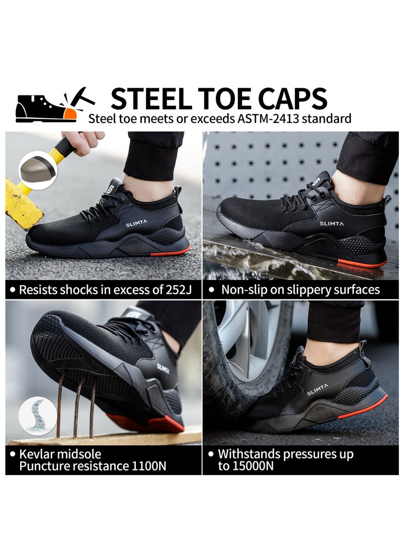 SLIMTA - SLIMTA® Safety Shoes for Men Women Steel Toe Boots Non-Slip Lightweight Breathable Sneakers Puncture Proof Protective Industrial Black Work Shoes - Image 1