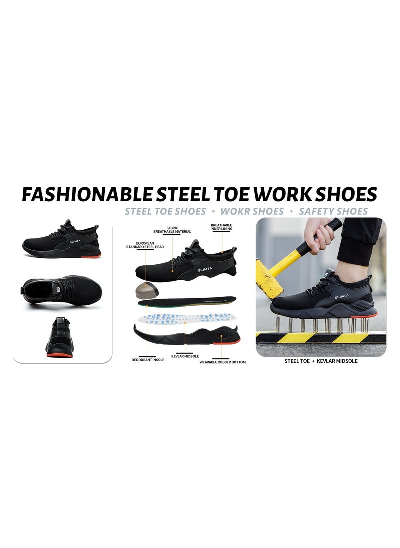 SLIMTA - SLIMTA® Safety Shoes for Men Women Steel Toe Boots Non-Slip Lightweight Breathable Sneakers Puncture Proof Protective Industrial Black Work Shoes - Image 1