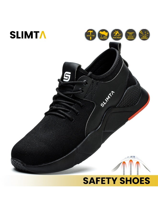 سليمتا سليمطا® أحذية السلامة للرجال والنساء، أحذية بأصبع فولاذي، غير قابلة للانزلاق، خفيفة الوزن، قابلة للتنفس، مضادة للثقب، أحذية عمل صناعية واقية سوداء، جيلبريك - Image 1