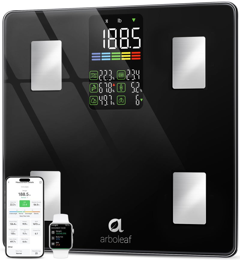 Arboleaf Smart Scale with BMI, Body Fat, Muscle Mass, 14 Composition Metrics, Large LED Display, Digital Bathroom Scale for Weight, Accurate Weighing Machine, App Sync, 500lbs, 11.8" - Image 1