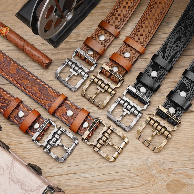 BISON DENIM Men's Genuine Leather Belt, Classic Western Cowboy Dress Belts, Heavy Duty Buckle Jeans Casual Handmade Belt - Image 4