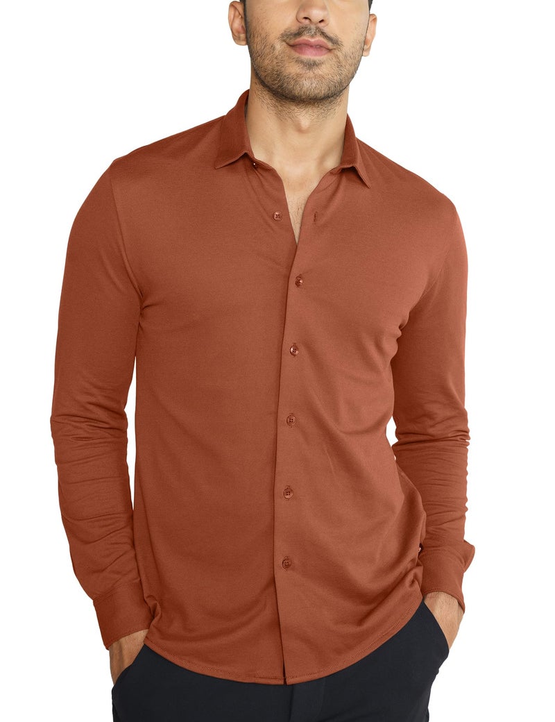 DAMENSCH Constant Cotton Thermoregulating Pique Full Shirts - Brick Red - 2XL - Image 1