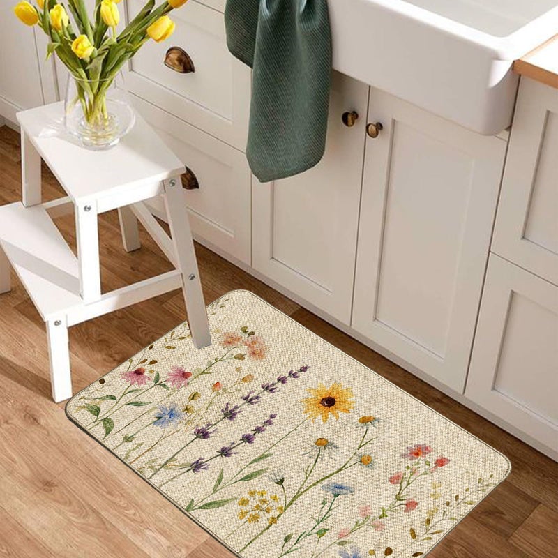 Baccessor Spring Floral Kitchen Mats Set of 2, Vintage Flowers Sunflower Daisy Kitchen Rugs Low-Profile Non-Slip Absorbent Floor Mat 17x29 and 17x47 Inch Home Farmhouse Seasonal Decoration - Image 4