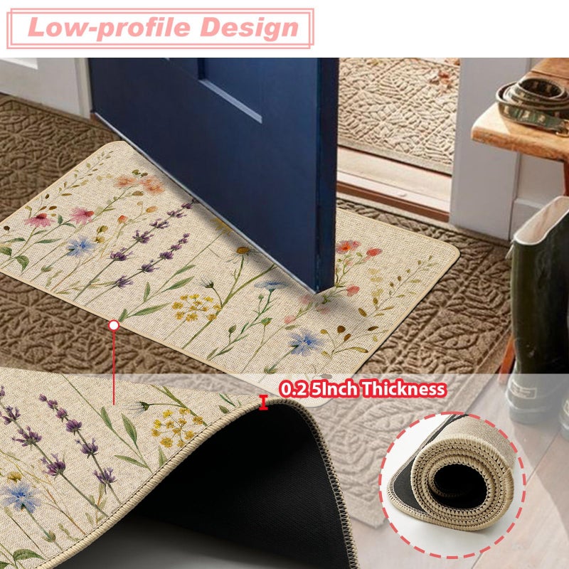 Baccessor Spring Floral Kitchen Mats Set of 2, Vintage Flowers Sunflower Daisy Kitchen Rugs Low-Profile Non-Slip Absorbent Floor Mat 17x29 and 17x47 Inch Home Farmhouse Seasonal Decoration - Image 5