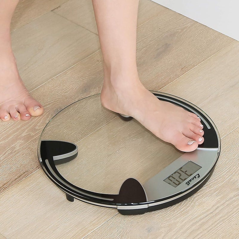 Escali Digital Glass Bath Scale for Body Weight Bathroom Body Scale High Capacity of 400 lb Battery Included Clear Round Platform - Image 5