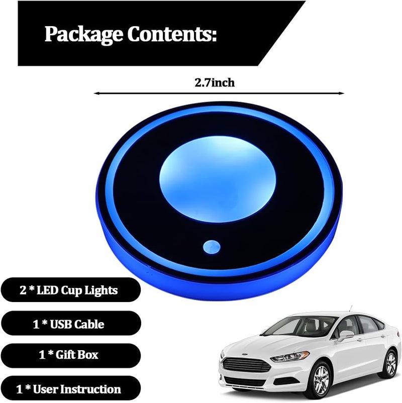 2 قطعة من أضواء حامل الأكواب LED للسيارة، شحن USB، 7 ألوان، حصيرة حامل الأكواب للسيارة، وسادة مشروبات داخلية للسيارة، مصباح ديكور جوي، مناسب لجميع السيارات (النمط 1) - Image 2