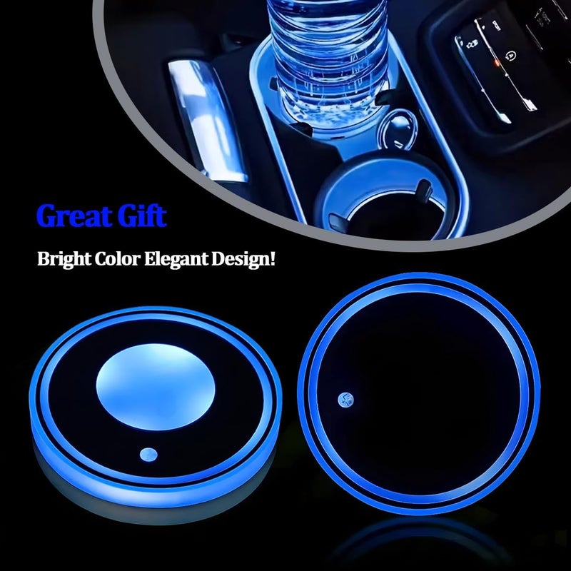 2 قطعة من أضواء حامل الأكواب LED للسيارة، شحن USB، 7 ألوان، حصيرة حامل الأكواب للسيارة، وسادة مشروبات داخلية للسيارة، مصباح ديكور جوي، مناسب لجميع السيارات (النمط 1) - Image 3