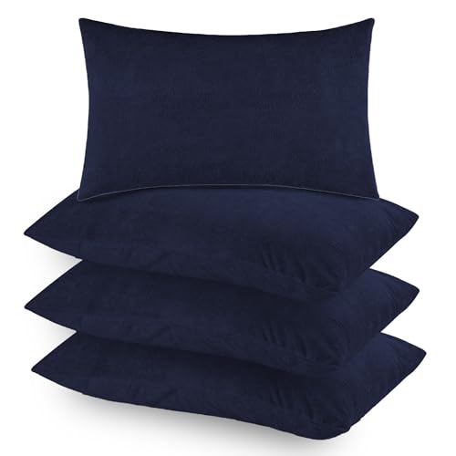 Mattress Protector Premium Waterproof Pillow Protector with Zippered Closure| Hypoallergenic & Protects from Dust Mites, Bed Bugs & Liquid Spills, Standard Size(18x28 Inch -Dark Blue )- Pack of 4 - Image 1