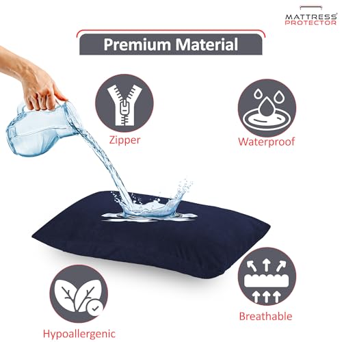 Mattress Protector Premium Waterproof Pillow Protector with Zippered Closure| Hypoallergenic & Protects from Dust Mites, Bed Bugs & Liquid Spills, Standard Size(18x28 Inch -Dark Blue )- Pack of 4 - Image 2