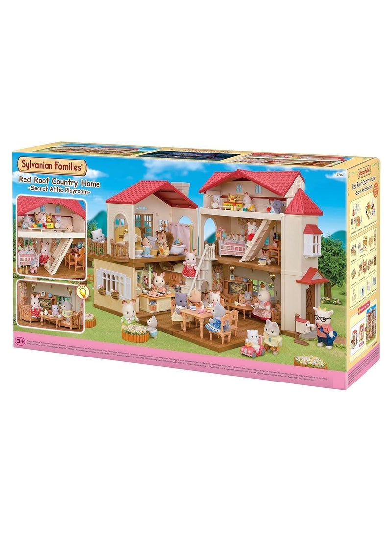 Sylvanian Families Red Roof Country Home Secret Attic Playroom 5708 | Modular Dollhouse with 4 Rooms & 3 Lights | Toy House - Image 5