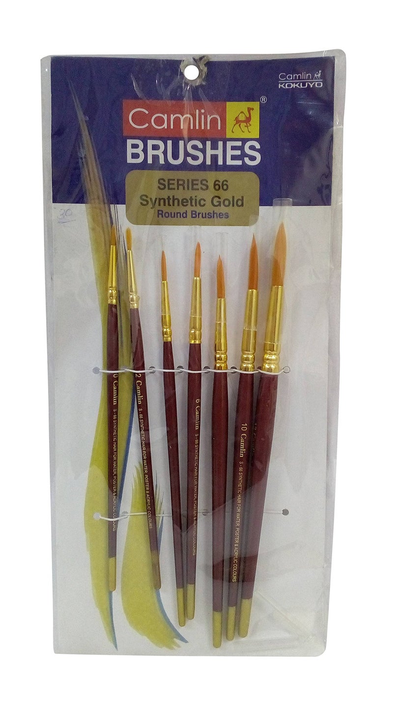 Camlin Assorted Round Paint Brushes - Series 66 Synthetic Gold, 7 Count Pack