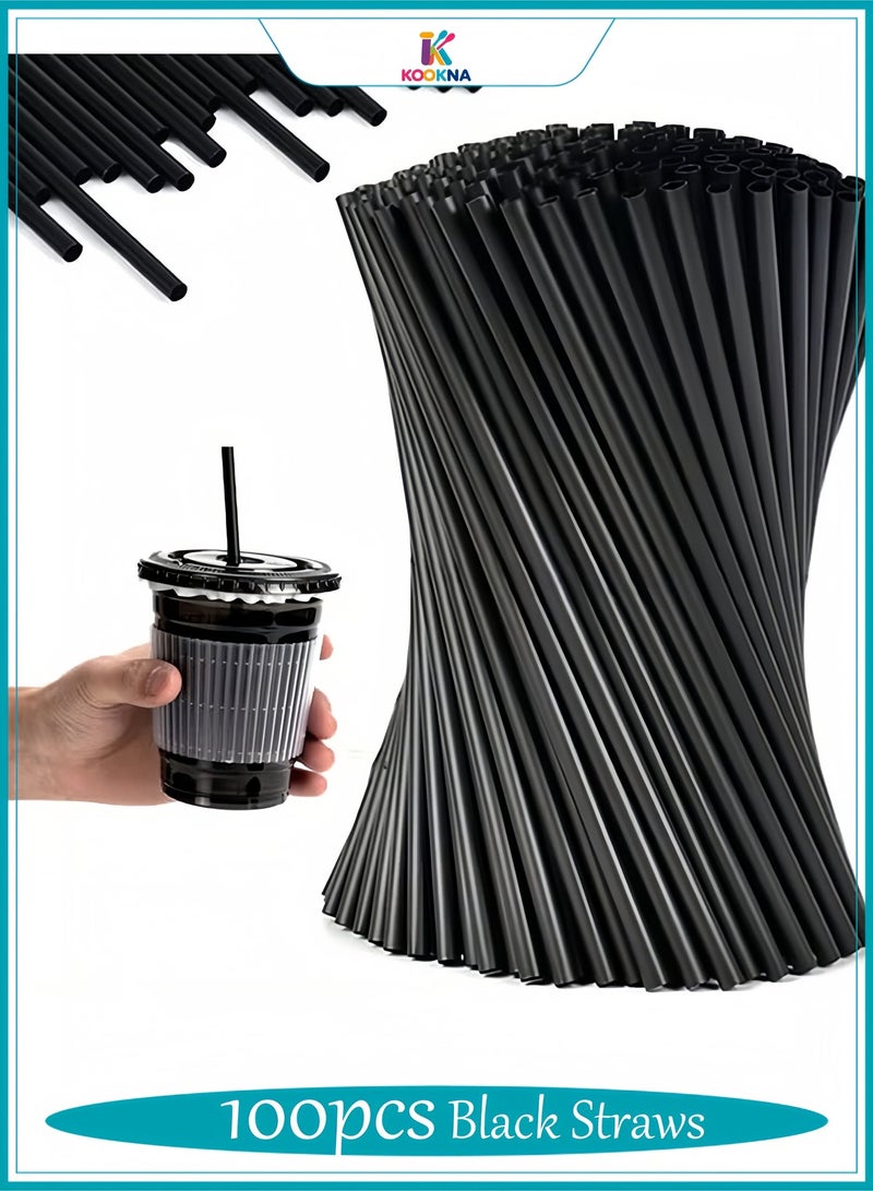 KOOKNA 100pcs Black Straws Plastic Straws Disposable Drinking Straws For Coffee Juice And Cold Drinks - Image 1