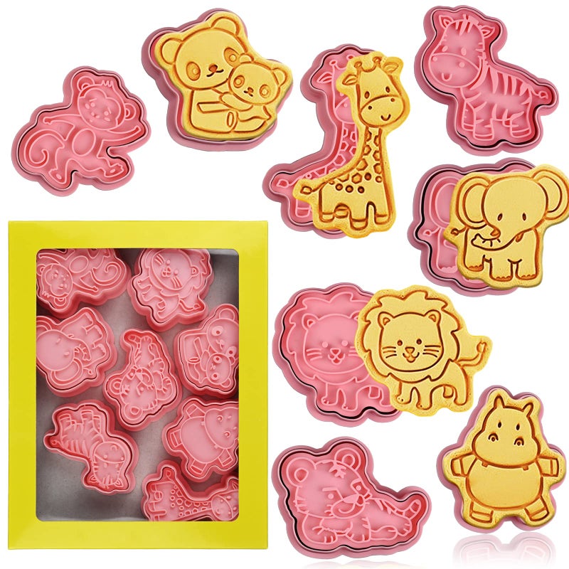 Animal Cookie Cutters With Plunger Stamps Set8 Piece 3D Animal Embossing Cutters For Biscuit Fondant Cheese Baking Molds