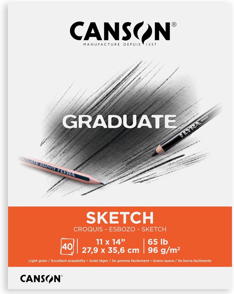 CANSON Canson Graduate Sketch Pad Foldover 11x14 inch 40 Sheets  Artist Paper for Adults and Students  Drawing Sketching and Art Journaling - Image 1
