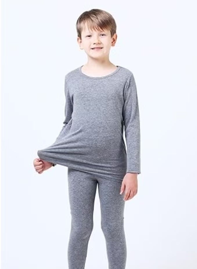 أطقم ملابس داخلية حرارية للأطفال بألوان سادة، قطع علوية وسفلية ناعمة، أطقم ملابس نوم ناعمة للأطفال - Image 3