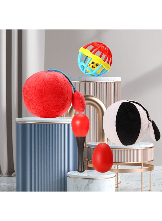 Baby Toys Small Sand Hammer Musical Instruments Red Ball Small Rattles Can Bite Puzzle Early Education Grasping Training Baby Hand Rattles-Color:Sand Hammer + Sand Egg + Soft Rubber Ball + Red Ball Black And White Ball - Image 1